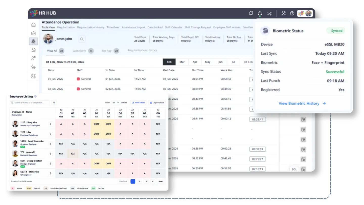 Attendance, Kiosk & Biometric Page Preview