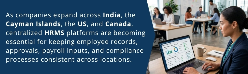 Centralized HRMS keeps employee records payroll and approvals consistent