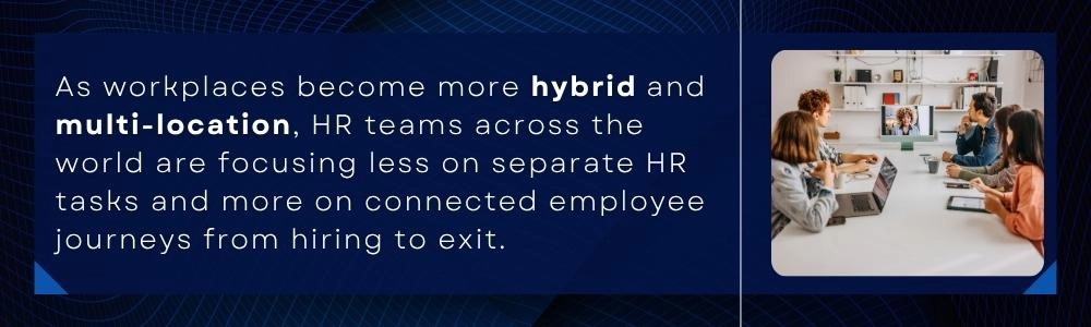 HR manager overseeing employee lifecycle workflows in hybrid, multi-site