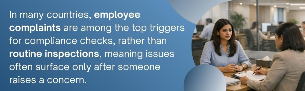 Employee complaints as a primary trigger for corporate compliance checks