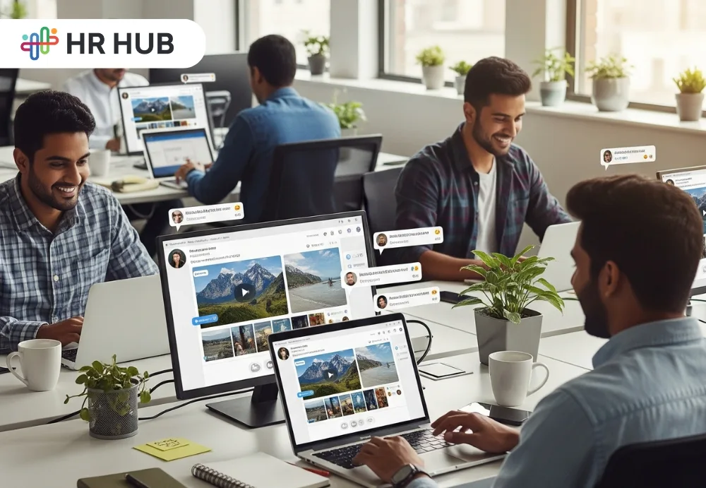 Modern intranet interface for hybrid teams with engagement tools