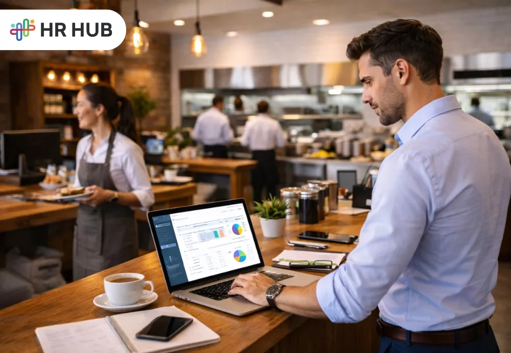 Restaurant HR software dashboard managing payroll, shifts, and gratuity